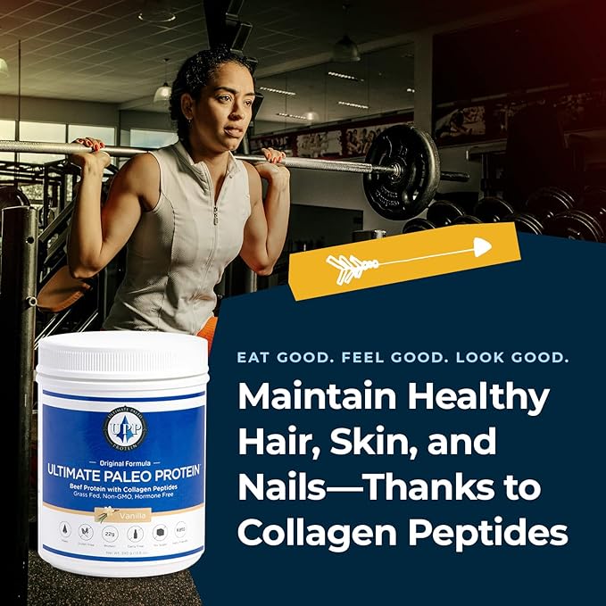 Ultimate Paleo Protein Powder | Premium Grass Fed Beef Protein with Collagen Peptides | Paleo Friendly Gluten Free Keto Friendly No Artificial Sweeteners or Preservatives - Vanilla 15 Servings