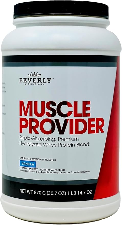Beverly International Muscle Provider 28 Servings Vanilla. Super-Fast-Absorbing Whey Protein Powder for Recovery Lean Muscle. Fills Your Muscles not Your Stomach. Tastes Like Ice Cream