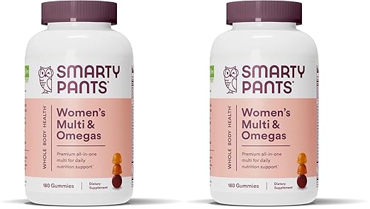 SmartyPants Women's Multivitamin Gummies: Omega 3 Fish Oil (EPA/DHA) Methylfolate CoQ10 Vitamin D3 C Vitamin B12 B6 A K &amp Zinc Inositol Gluten Free (30 Day Supply) 180 Count (Pack of 2