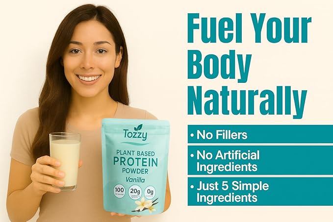 TOZZY Organic Vegan Protein Powder Vanilla | 16 Servings | 20g Plant-Based Pea Protein | 5 Simple Ingredients | 0g Sugar | Keto | Gluten- &amp Dairy-Free (1 lb) - Packaging May Vary