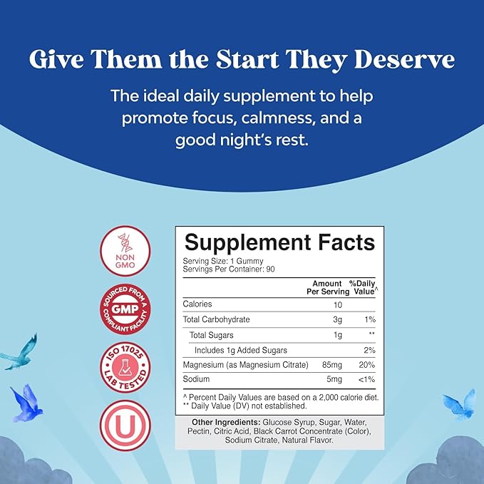 Bundle of Plant Based Kids Multivitamin Gummies - Multivitamin Immunity Support with Vitamins A C D3 E B and Zinc and Kids Magnesium Gummies - Calm Relaxing Mg Citrate for Nerve Health &amp Healthy H