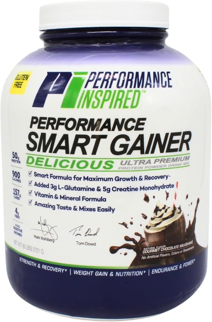 Performance Inspired Nutrition Smart Mass Gainer – 50G Protein 900 Calories Creatine L-Glutamine &amp Digestive Enzymes – Muscle Recovery &amp Growth – Chocolate Milkshake – 6 lb