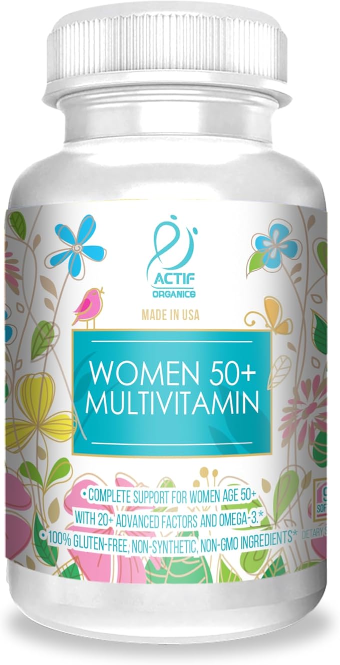 ACTIF Organic Multivitamin for Women Age 50+ with 20+ Advanced Factors and Omega-3 Non-GMO Made in USA 90 Count