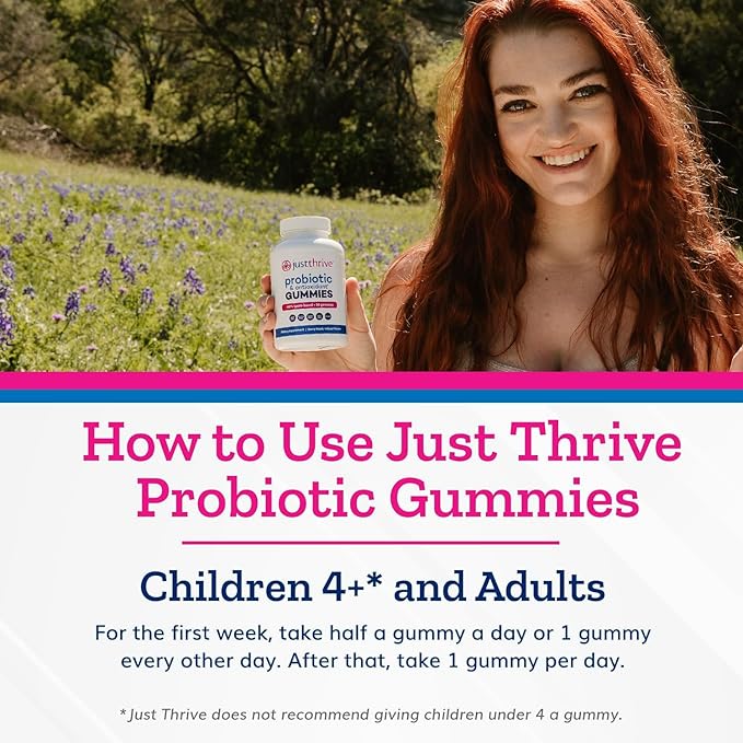 Just Thrive Probiotic Gummies - Kids Men and Womens Probiotic - for Digestive and Overall Health 90 Count