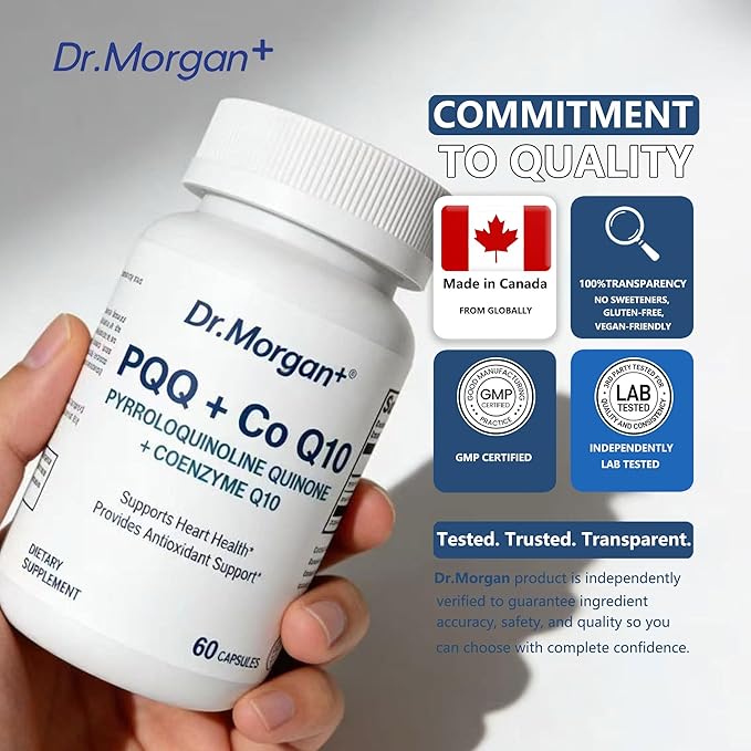 Dr. Morgan PQQ 20mg (Pyrroloquinoline Quinone) &amp CoQ10 100mg - Mitochondrial Energy &amp Cellular Vitality Support - Cognitive Antioxidant Formula - 60 Capsules Non-GMO