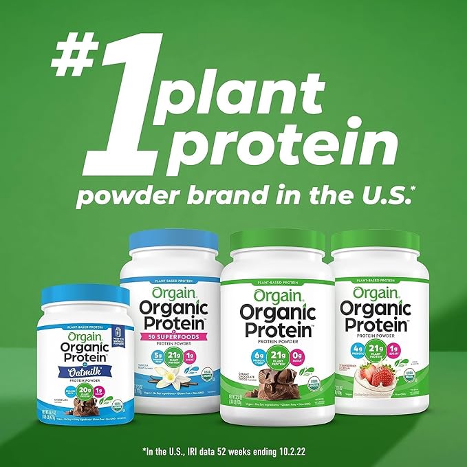 Orgain Organic Protein + Superfoods Powder Creamy Chocolate Fudge (2.02 Lb) and Orgain Organic Vegan Protein Powder Vanilla Bean (2.03 Lb)