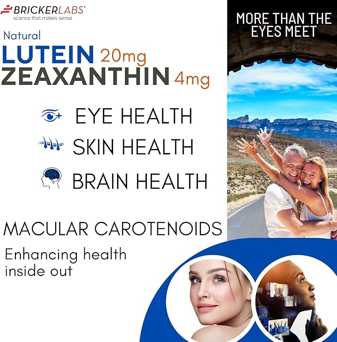 Bricker Labs Natural Lutein + Zeaxanthin Eye Supplement – Supports Eye Brain and Skin Health with Macular Carotenoids Superior Bioavailability AREDS2 Chosen Lutein Source – 60 Soft Gels