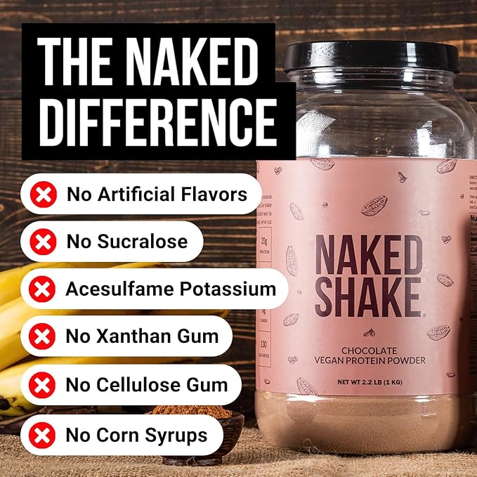NAKED Shake - Chocolate Protein Powder - Plant Based Protein Shake with Mct Oil NSF Certified Gluten-Free Soy-Free No Gmos Or Artificial Sweeteners - 30 Servings