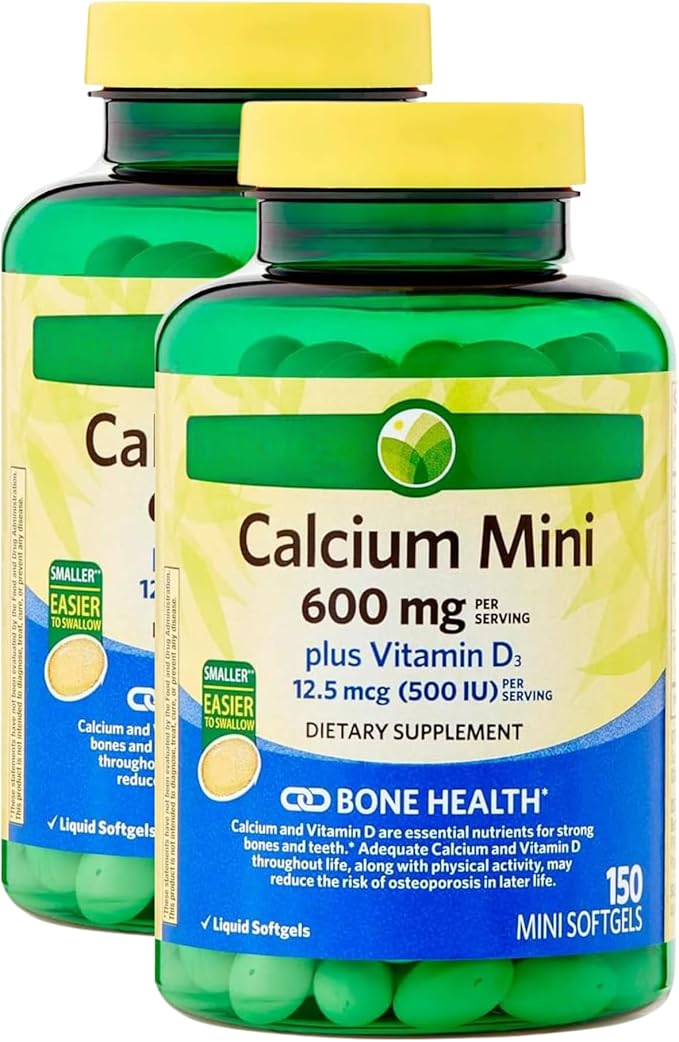 KP+ Calcium Mini 600 mg Plus Vitamin D3 12.5 mcg (500 IU) | Bone &amp Teeth Health Support | Dietary Supplement | 150 Mini Softgels | Pack of 2