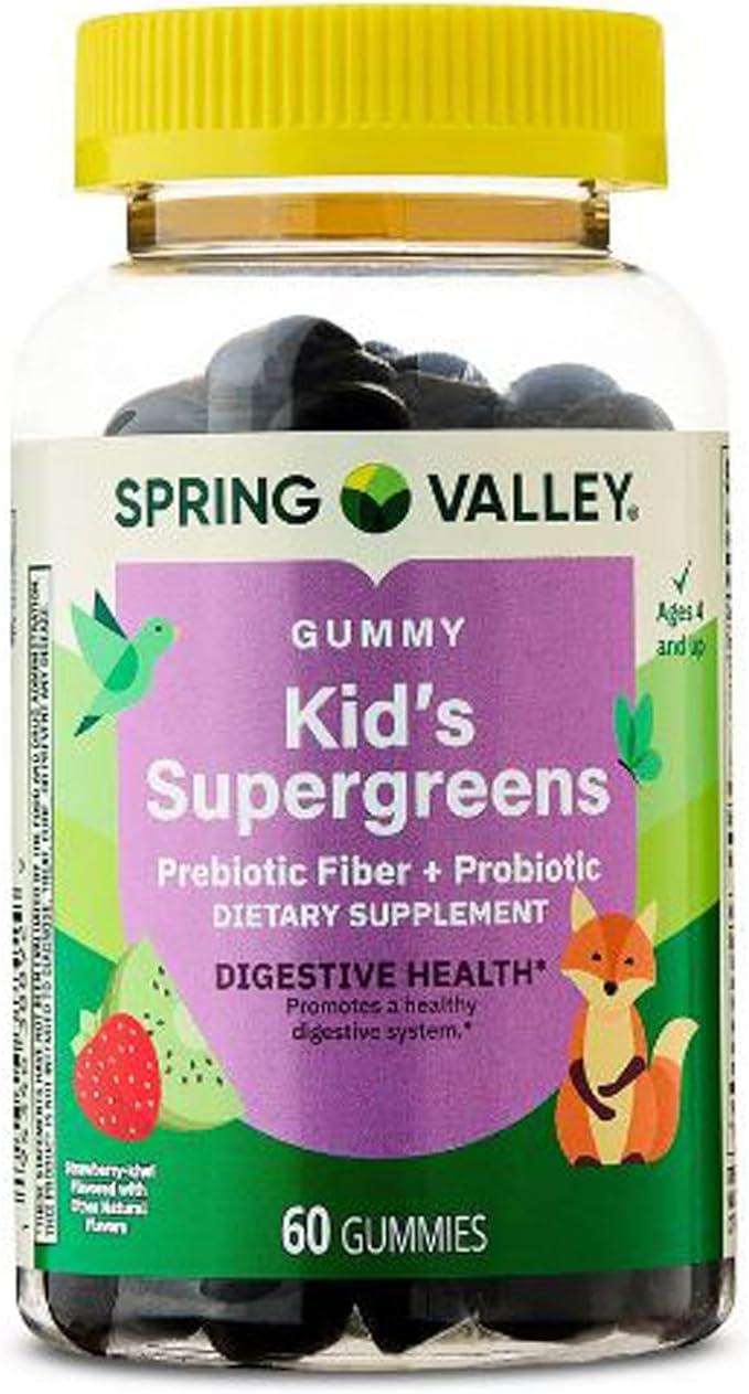 H4U Spring Valley Kids Supergreens with Prebiotic Fiber and Probiotic Vegetarian Gummies 60 Count