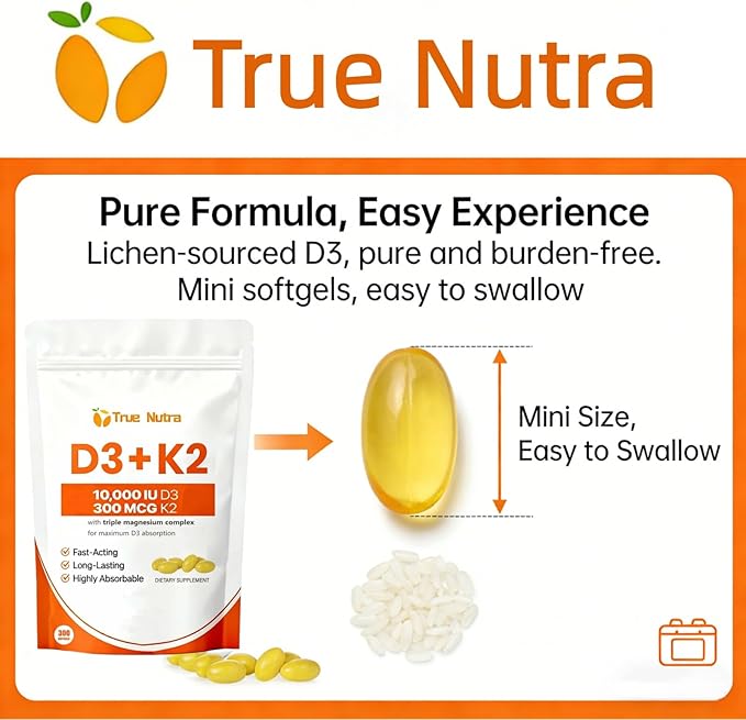 Vitamin D3 K2 Magnesium 10000 IU for Bone &amp Muscle Support 300 Softgels (1PC)