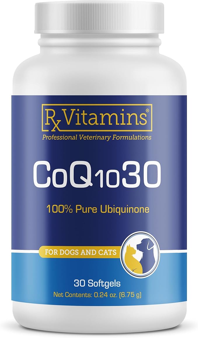Rx Vitamins CoQ1030 - Coenzyme Q10 for Dogs &amp Cats - 100% Pure Ubiquinone Cat &amp Dog Heart Supplements - Promotes Cardiovascular Function and Antioxidant Support - 30 softgels