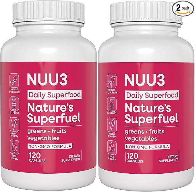 NUU3 Nature’s Superfuel Provides Daily Nutritional Support for Immunity Wellness Active Lifestyle &amp Well-Being - Vitamins Minerals &amp Antioxidants - 120 Capsules (Pack of 2)