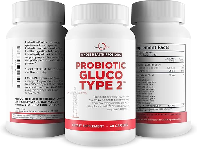 Probiotic Gluco Type 2 - Probiotic for Blood Balance Blood Pressure &amp Immune Support - Probiotic Immune Function for Blood Health - Probiotics for Blood Balance