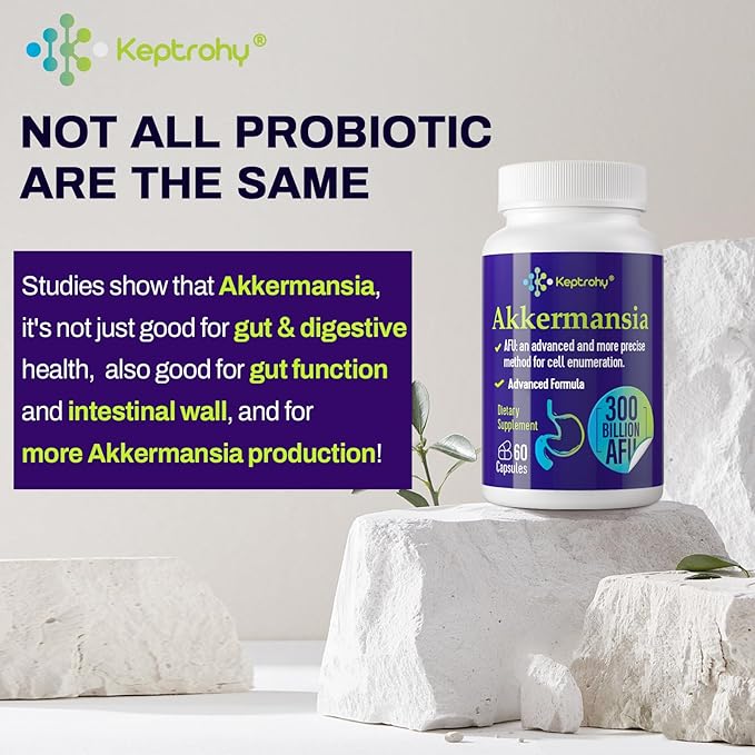 300 Billion AFU Akkermansia Muciniphila - A Live Probiotics for Women Men Supports GLP-1 Digestive Gut Immune &amp Overall Health Enhances Gut Digestive Lining function 60 Count (Pack of 1)