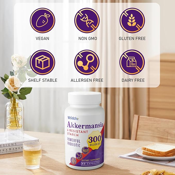 300 Billion AFU Akkermansia Probiotic | supplement for Women &amp Men Akkermansia Muciniphila for Akkermansia Digestive Gut Immune Enhances Gut Digestive Lining function Akka Superbiotics - 60