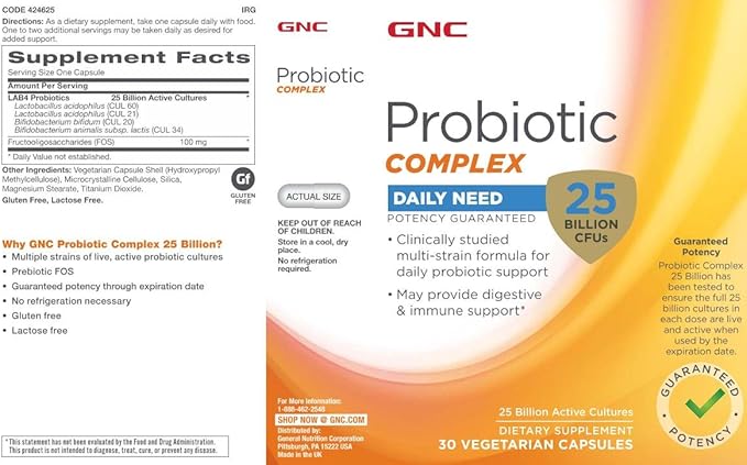 GNC Probiotic Complex - 25 Billion CFUs (30 Capsules)