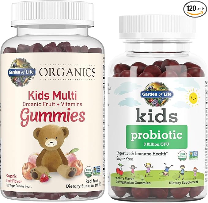 Garden of Life Organic Kids 120 Fruit Chew Gummy Vitamins &amp 30 Cherry Probiotic Gummies