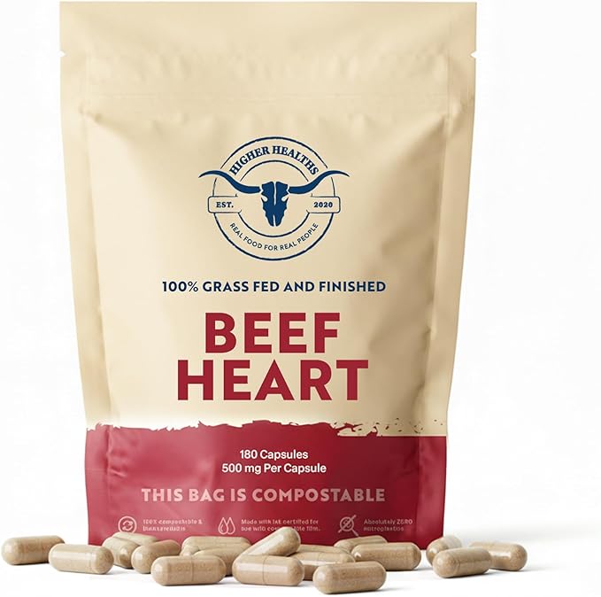 100% Beef Heart Supplement - 180 Count Freeze Dried Grass Fed Beef Organs Supplement for Women &amp Men with Omega-3S &amp CoQ10 - Non-GMO No Fillers &amp No Additives - Real Food Sourced &amp