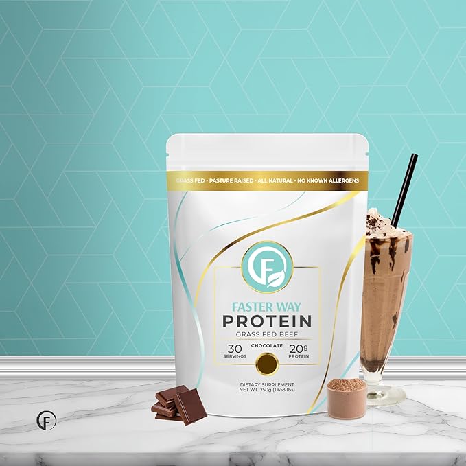 Faster Way - Protein Powder - Hydrolyzed Grass Fed Beef - 20g of Protein Per Serving - Muscle Growth &amp Recovery - 9 Essential Amino Acids - Sugar Gluten &amp Dairy Free - Non-GMO -Chocolate -30