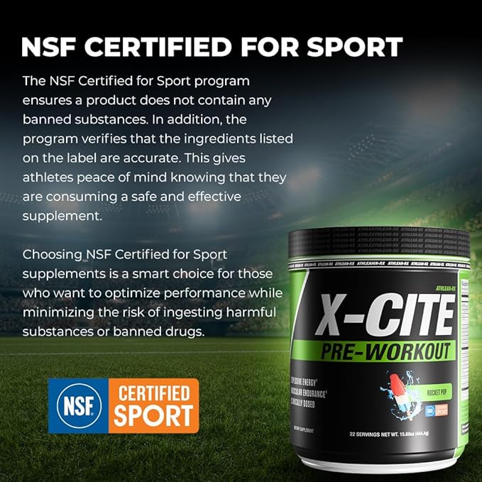 X-CITE Pre-Workout by ATHLEAN-X - Enhanced Formula with Beta-Alanine Creatine &amp Caffeine for Ultimate Energy Endurance Focus &amp Muscle Pump NSF Certified for Sports (Rocket Pop)