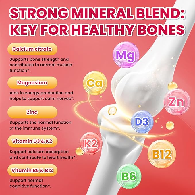 Calcium Citrate Gummies - 1200mg Calcium Gummies Supplements for Women &amp Men with Vitamin D3 K2 Magnesium Zinc High Absorption for Bone Muscle &amp Immune Support Strawberry Flavor 120 Coun