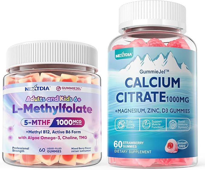 Calcium Citrate L-Methylfolate 1000 mcg + Methyl B12 Gummies 2Pack