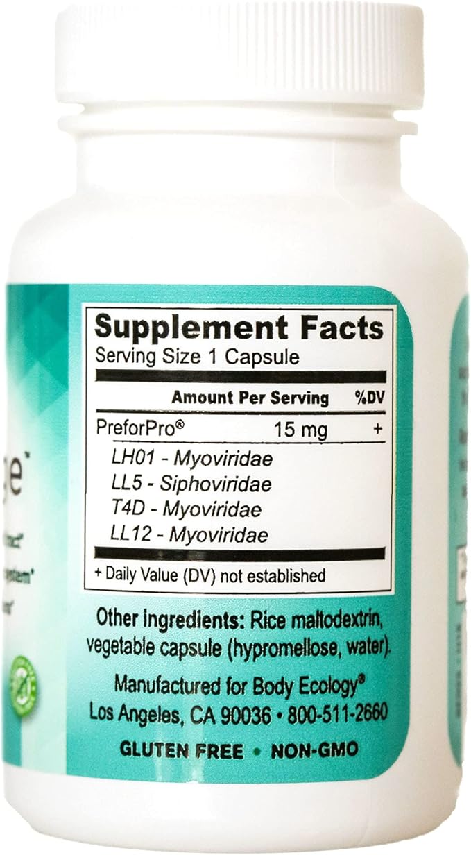 Body Ecology EcoPhage | Bacteriophage Prebiotic and Probiotic Supplement | Promotes Healthy Immune and Supports Healthy Intestinal Tract | 60 Vegetarian Count