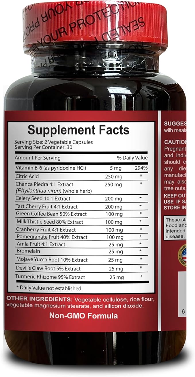 URIC Acid Support - Antioxidant-Rich Uric Acid Support Supplement containing Non-GMO and Herbal Ingredients Wellness Solution - 2 Bottles 120 Capsules