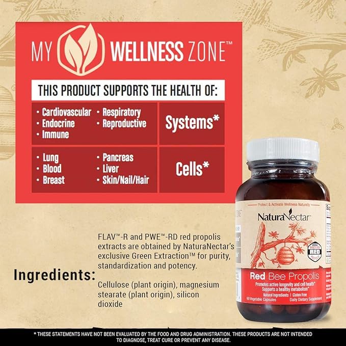 NaturaNectar Natural Bee Propolis Bundle - Red Propolis and Brown Propolis - for Immune Support Respiratory Health and Healthy Metabolism - 60 Capsules per Bottle