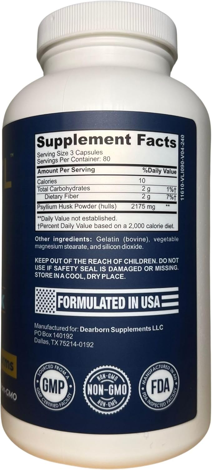 TRTL Psyllium Husk Capsules – 240ct | Fiber Supplement for Gut Health Support &amp Digestive Regularity | Packaged &amp Tested in USA Non-GMO | 2.2g Fiber per Serving
