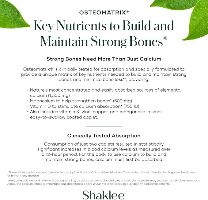 Shaklee OsteoMatrix® - Build &amp Maintain Strong Bones - 100% DV Calcium &amp Magnesium - Vitamins D &amp K - Zinc Manganese - Clinically Tested for Absorption - 360 Caplets