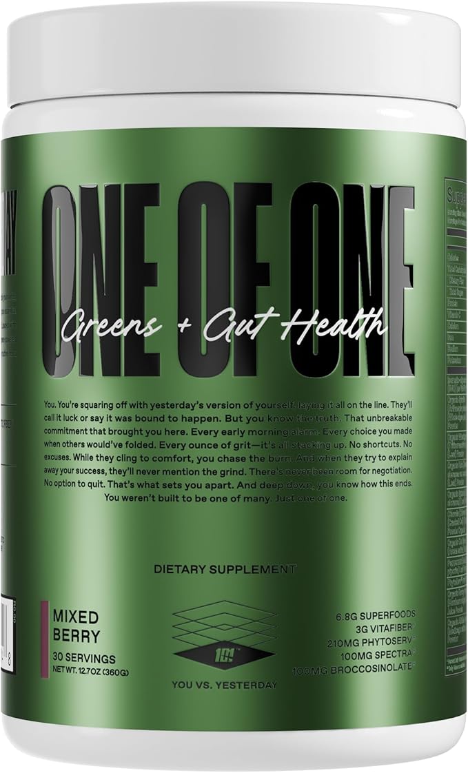 ONE of ONE Greens &amp Gut Health – Superfood Greens Powder with Prebiotics Probiotics &amp Digestive Enzymes for Gut Health Immunity &amp Energy No Artificial Sweeteners - Mixed Berry 30 Servi