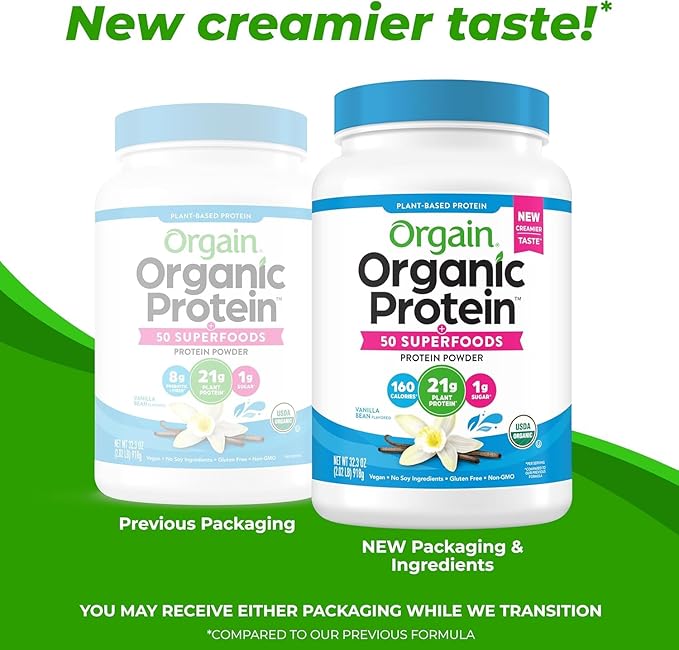 Orgain Organic Vegan Protein + 50 Superfoods Powder Bundle - Creamy Chocolate Fudge &amp Vanilla Bean 21g Plant Based Protein 2.02 lb Each