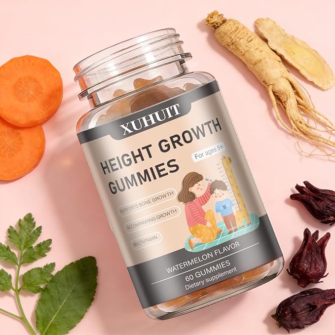 Growth Support Gummies for Kids Teens &amp Adults | with Vitamin D3 K2 Calcium &amp Ashwagandha | Watermelon Flavor for Daily Nutrition (1)