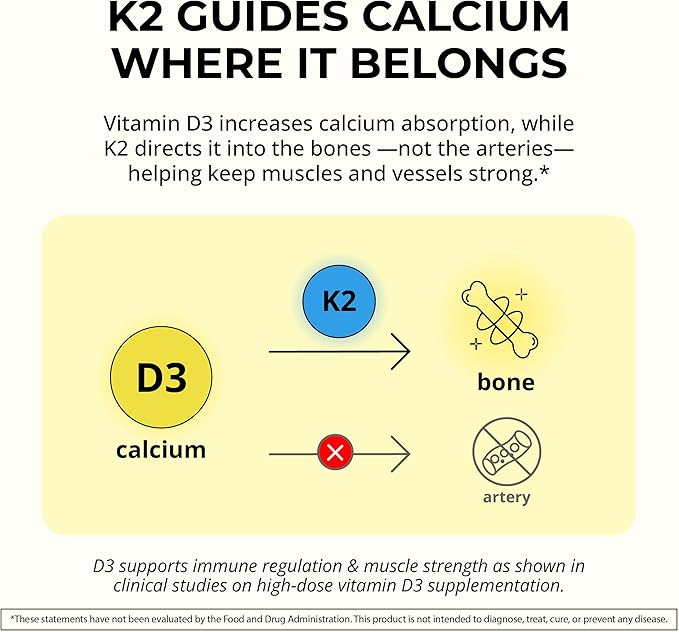 Vitamin D3 K2 3000 IU - with Vitamin K as MK-7 from Natto - High Potency Vitamin D Supplement Support Healthy Bones Teeth Heart &amp Immune Function Gluten-Free - 90 Capsules
