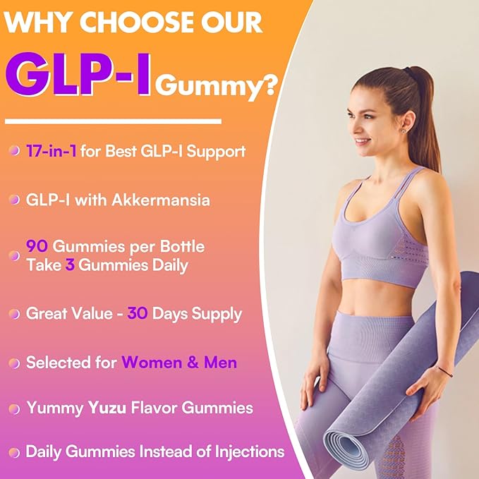 GLP-I Probiotic Gummy for Women and Men 17-in-1 GLP-I Supplement with Akkermansia Probiotic GLP-I Berberine Gummies GLP-I Akkermansia Gummy Yuzu Flavor Zero-Sugar 90 Gummies