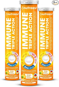 nutrazul Immune Triple Action Effervescent Tablets with Vitamin C 1000mg Vitamin D Zinc Support Daily Routine Gluten-Free Sugar-Free Lactose-Free Orange Flavor 20 Tablets (Pack of 3)