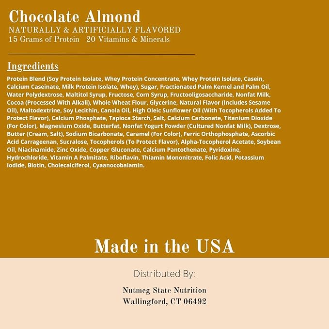 Nutmeg State Nutrition High Protein Bars 7 Servings Per Box (1 Box (7 Servings) Chocolate Almond)