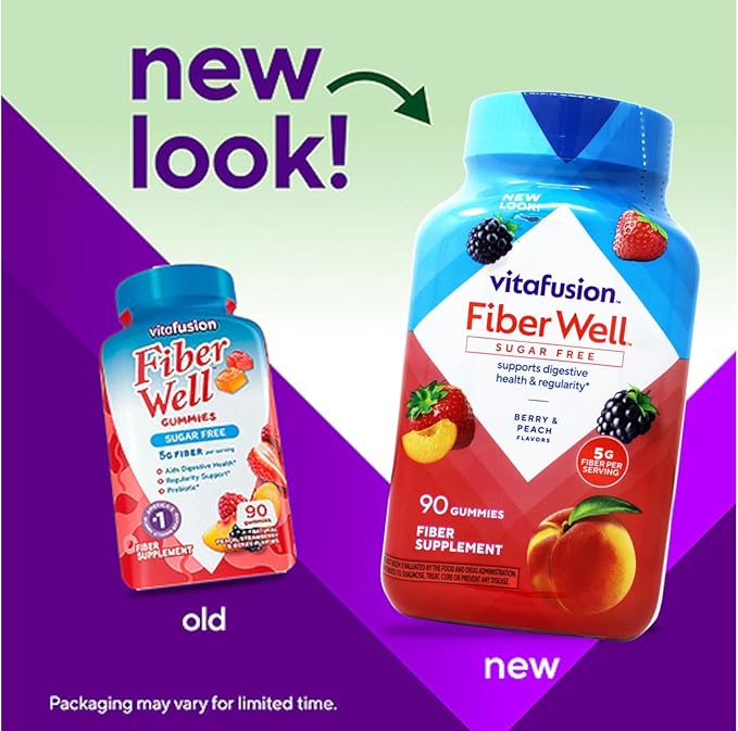 Vitafusion Fiber Well Sugar Free Gummies Dietary Supplement Peach/Strawberry/Berry 90 Ct (6 Pack) (Bundle)