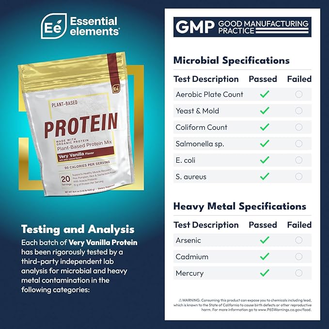 Essential Elements Pea Protein Powder - Very Vanilla | Low-carb Plant-Based Vegan Blend - Keto-Friendly and Gluten-Free | 20 Servings 18oz
