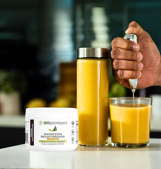 BIOptimizers Magnesium Breakthrough Drink - 8 Forms of Magnesium Electrolytes Sleep Health Stress Muscle Recovery Heart Support | Glycinate Citrate Malate- Banana Mango