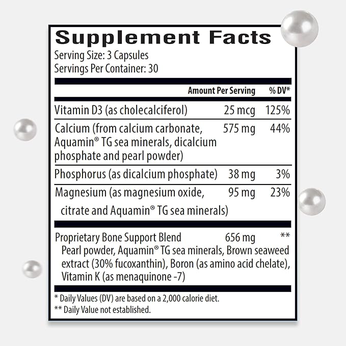 Marine Calcium Bone Density Supplement 3.5X Absorbable Pearl Calcium &amp Icelandic Marine Algae with Magnesium Vitamin D3 K2 &amp More Organic Holistic Alternative Astronaut Endorsed - 30 Day