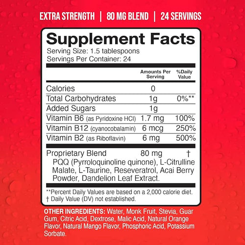 17oz 80mg Liquid PQQ Superior Highly Absorbable Pyrroloquinoline Quinone for Mitochondria Energy and Antioxidants. 24 Servings. Supports Heart Health and Cognitive Function.
