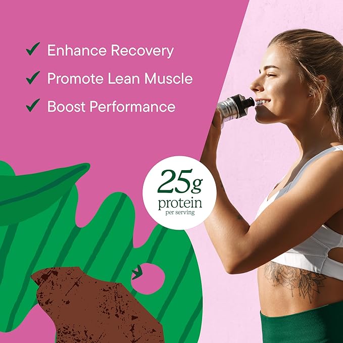 NUTRANELLE Chocolate Protein Powder - 25g Vegan Protein Powder with Greens - Unsweetened &amp Gluten Free Plant Based Protein - Gluten Free Nutrition Made in USA - Perfect for Smoothies Shakes &amp