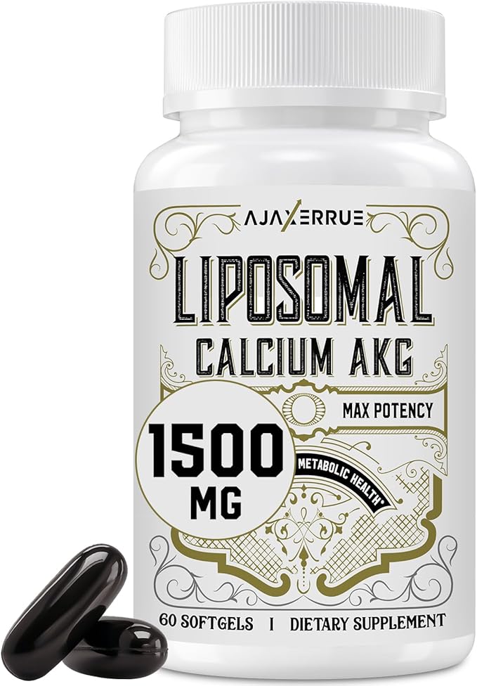 Liposomal Calcium AKG Supplement 1500 MG (Alpha-Ketoglutaric Acid) More Effective Than AAKG Ca AKG for Longevity Age Defense Cellular Energy Metabolic Function 60 Softgels
