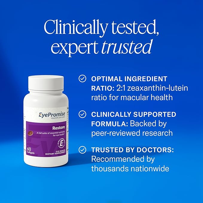 EyePromise Restore Eye Health Supplements - 60 Softgels 30-Day Supply - Omega 3 Supplement with Lutein and Zeaxanthin Fish Oil EPA DHA &amp Eye Vitamins and Nutrients