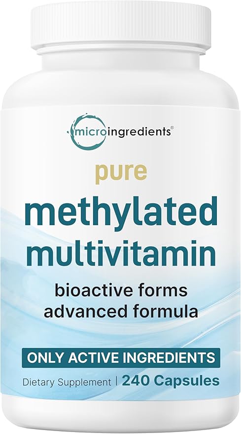 Micro Ingredients Pure Methylated Multivitamin 240 Capsules | 19-in-1 Formula with Vitamins C D B12 Folate Magnesium Zinc &amp More | Filler Free Non-GMO