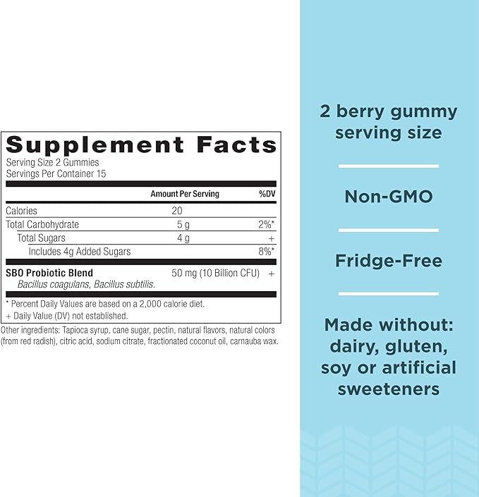 Ancient Nutrition Probiotics SBO Probiotics Berry Gummies 10 Billion CFUs*/Serving Healthy Digestive and Immune Response Support Gluten Free Reduces Occasional Bloating 60 Count