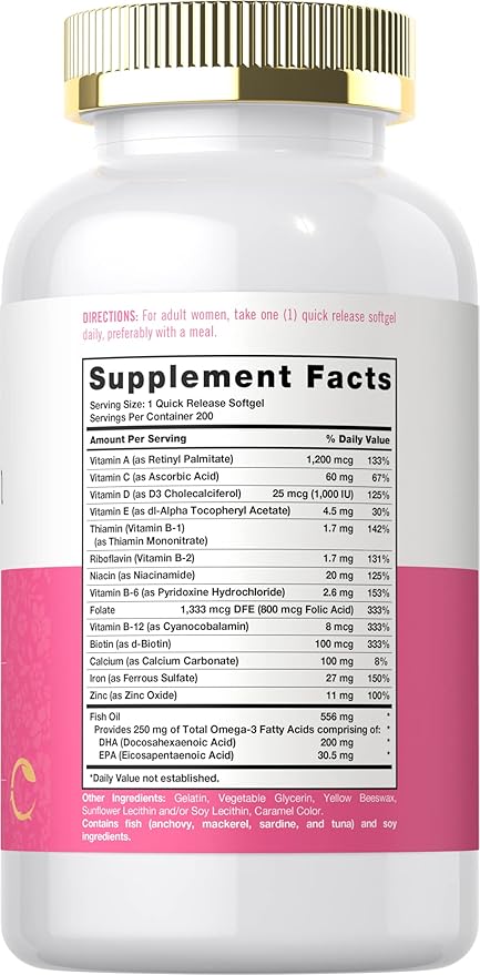 Carlyle Multivitamin for Women with Iron | 200 Softgels | Essential Vitamins Minerals and Omegas | Nutritional Support Supplement | Non-GMO &amp Gluten Free